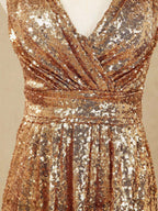Numbersea Sheath Column Floor Length Sequin Bridesmaid dress V-neck Evening dress