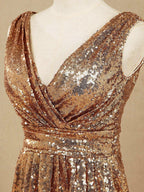 Numbersea Sheath Column Floor Length Sequin Bridesmaid dress V-neck Evening dress