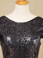 Numbersea Sequin Bridesmaid Dress Cowl Back Cap Sleeves Scoop Neck Luxury Black Floor length Evening dress