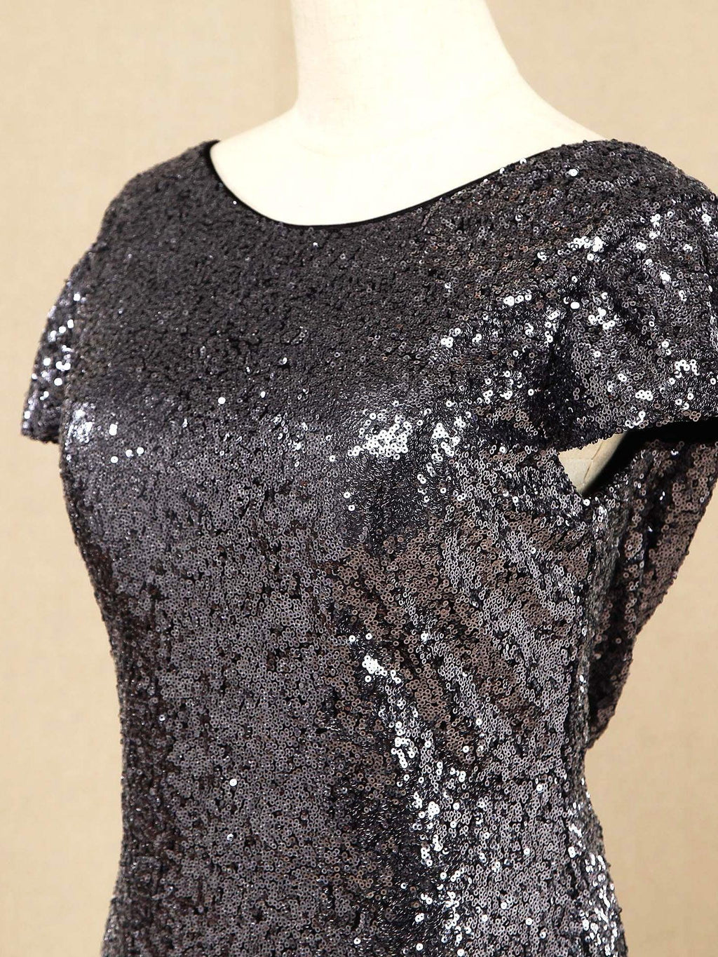 Numbersea Sequin Bridesmaid Dress Cowl Back Cap Sleeves Scoop Neck Luxury Black Floor length Evening dress