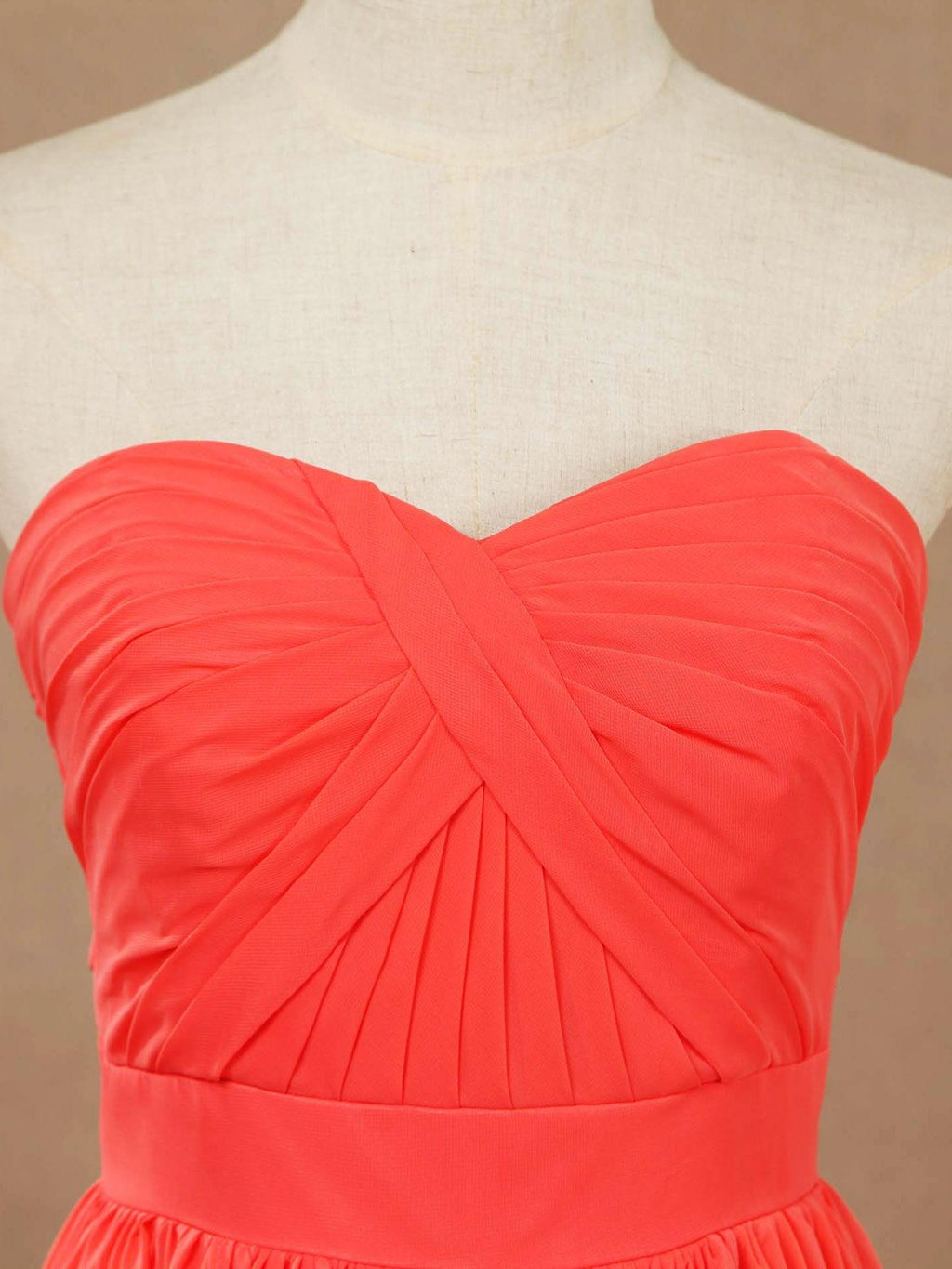 Convertible Coral Chiffon Bridesmaid Dress A-line One Shoulder Halter-neck Strapless Sweetheart