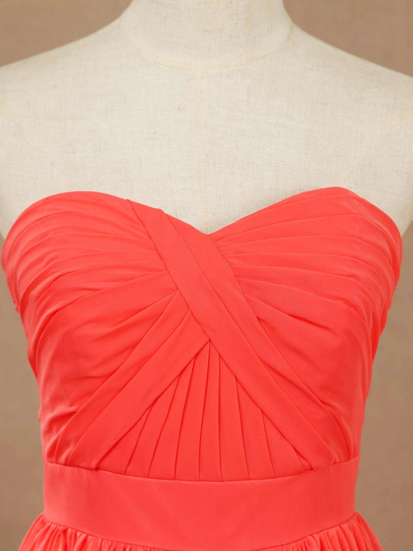 Convertible Coral Chiffon Bridesmaid Dress A-line One Shoulder Halter-neck Strapless Sweetheart