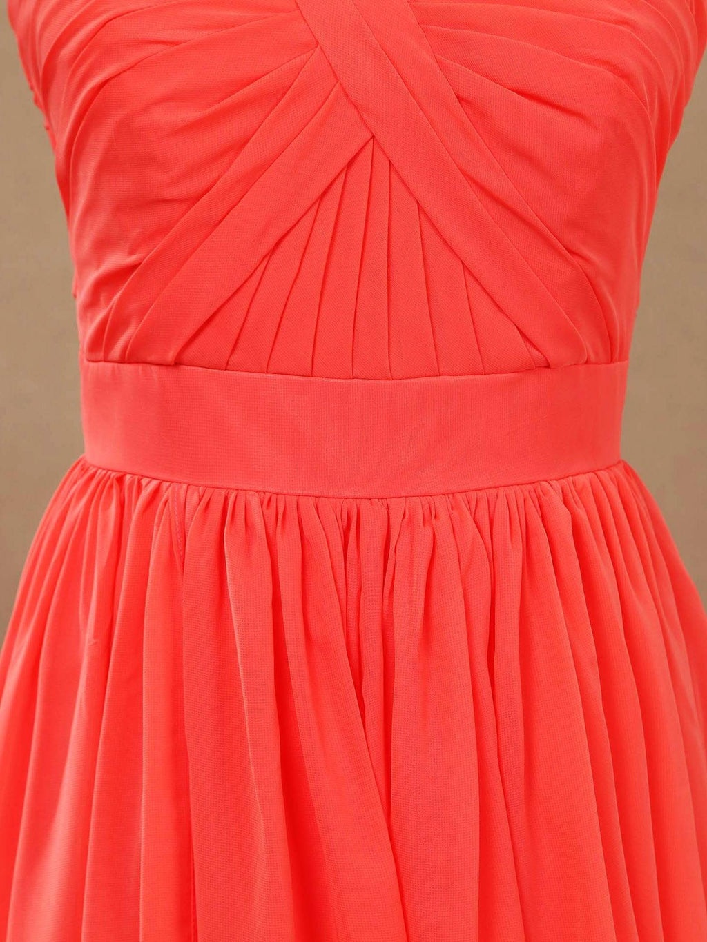 Convertible Coral Chiffon Bridesmaid Dress A-line One Shoulder Halter-neck Strapless Sweetheart