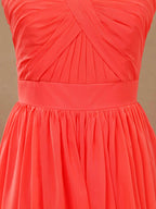 Convertible Coral Chiffon Bridesmaid Dress A-line One Shoulder Halter-neck Strapless Sweetheart