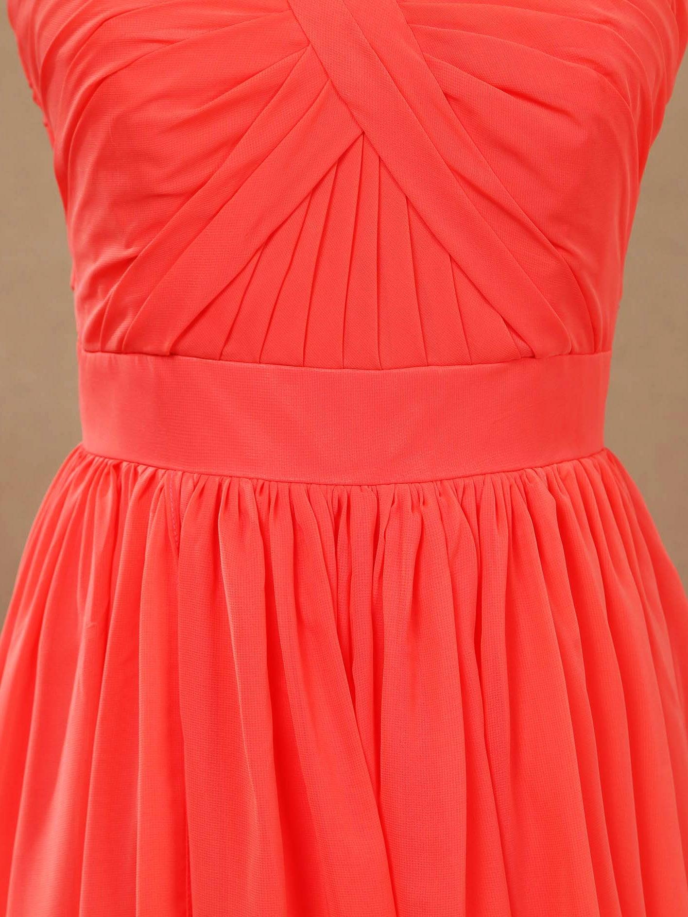 Convertible Coral Chiffon Bridesmaid Dress A-line One Shoulder Halter-neck Strapless Sweetheart