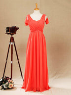 Convertible Coral Chiffon Bridesmaid Dress A-line One Shoulder Halter-neck Strapless Sweetheart
