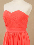 Convertible Coral Chiffon Bridesmaid Dress A-line One Shoulder Halter-neck Strapless Sweetheart