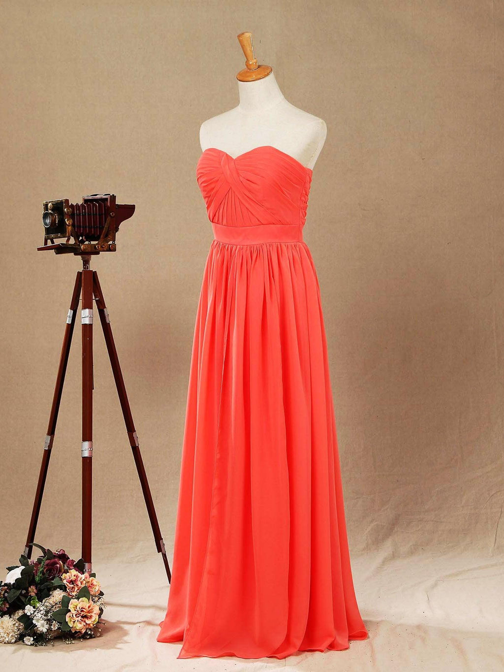 Convertible Coral Chiffon Bridesmaid Dress A-line One Shoulder Halter-neck Strapless Sweetheart
