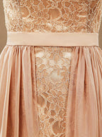 Baoleely Sheath Column Strapless Cocktail Party Prom Dress Short Lace match Long Chiffon Flap