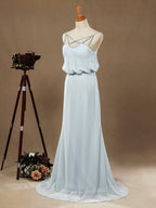 Numbersea Sheath / Column Spaghetti Straps Floor Length Chiffon Formal Evening Dress with Beading