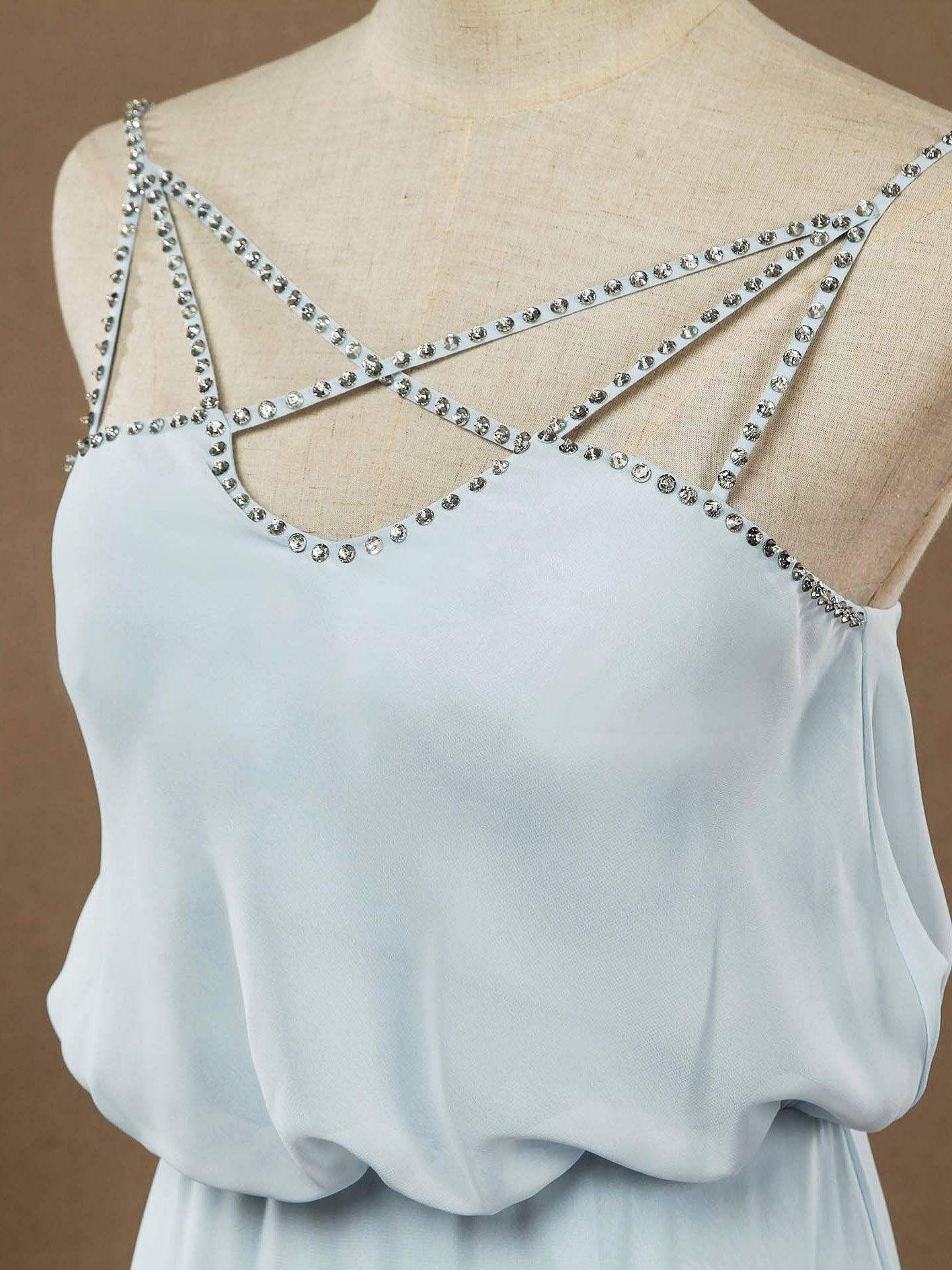 Numbersea Sheath / Column Spaghetti Straps Floor Length Chiffon Formal Evening Dress with Beading