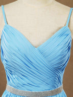 A-Line Spaghetti Straps Chiffon Prom Formal Evening Dress with Beading Belt