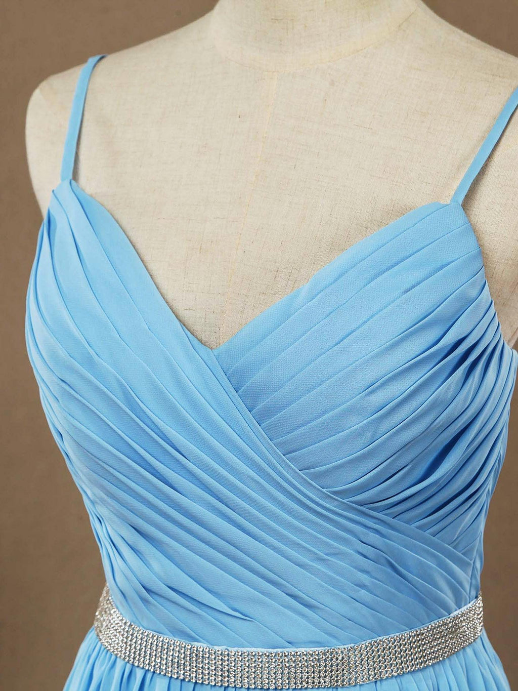 A-Line Spaghetti Straps Chiffon Prom Formal Evening Dress with Beading Belt