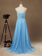 A-Line Spaghetti Straps Chiffon Prom Formal Evening Dress with Beading Belt