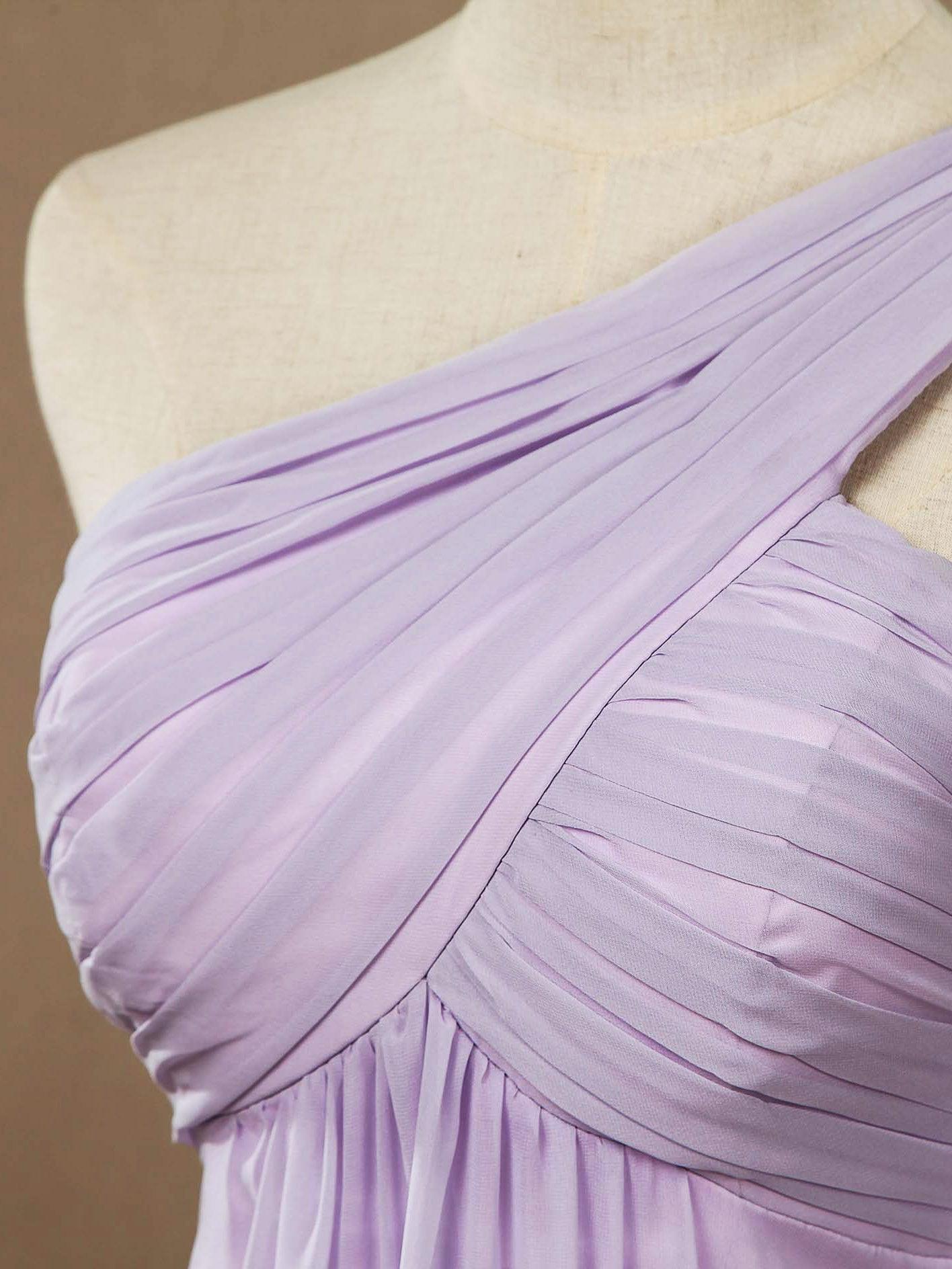 One Shoulder A-Line Floor Length Chiffon Prom Formal Evening Dress with Long Flap