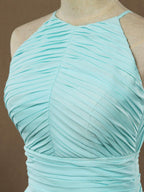 Numbersea Chiffon Floor Length Prom Dresses A-Line Halter Open Back Pleats