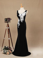 Numbersea Mermaid / Trumpet Scoop Neck Straps Chiffon Floor Length Evening Dress with White Appliques