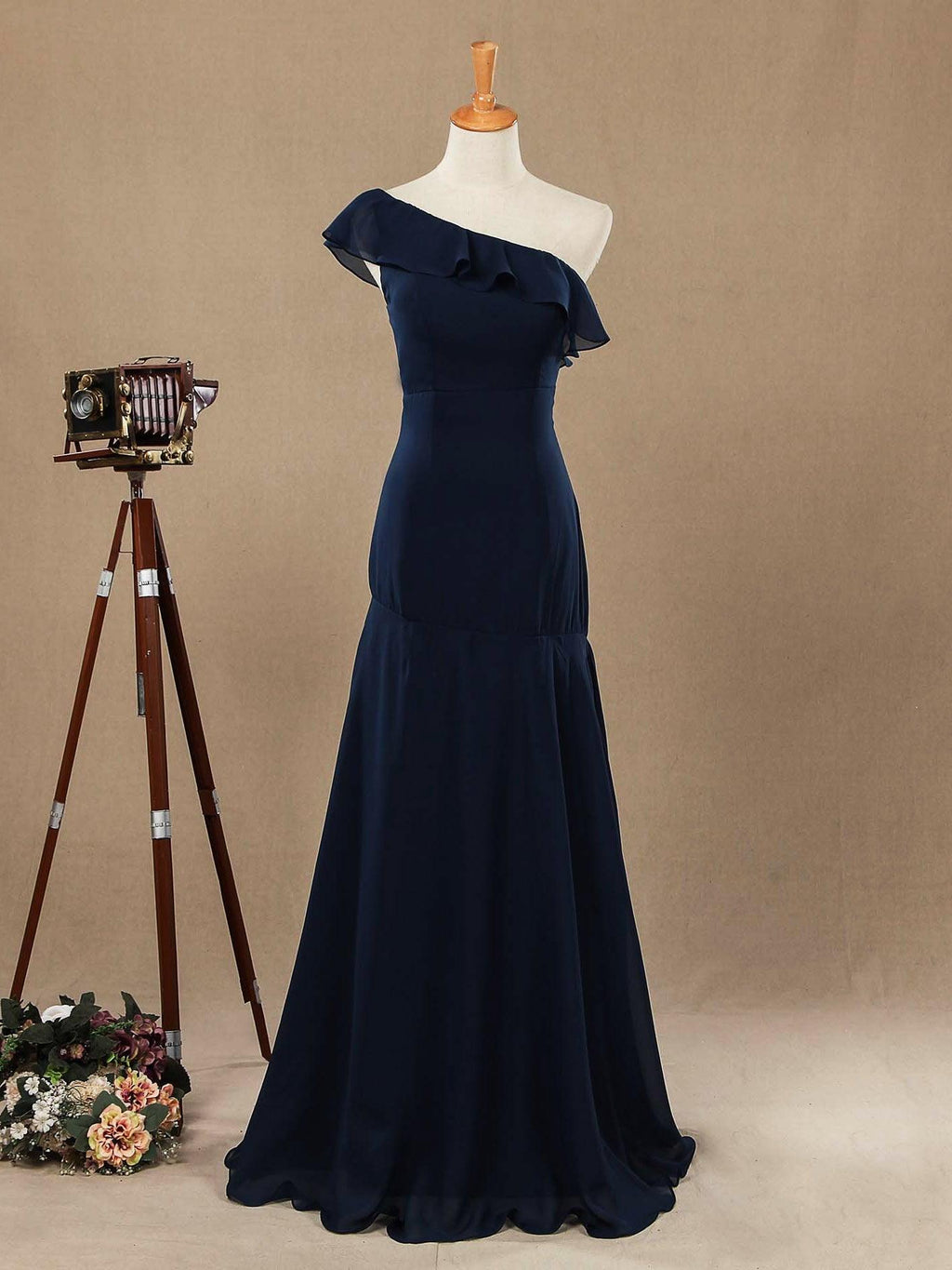 Numbersea Mermaid / Trumpet One Shoulder Floor-length Chiffon Prom Formal Evening Dress