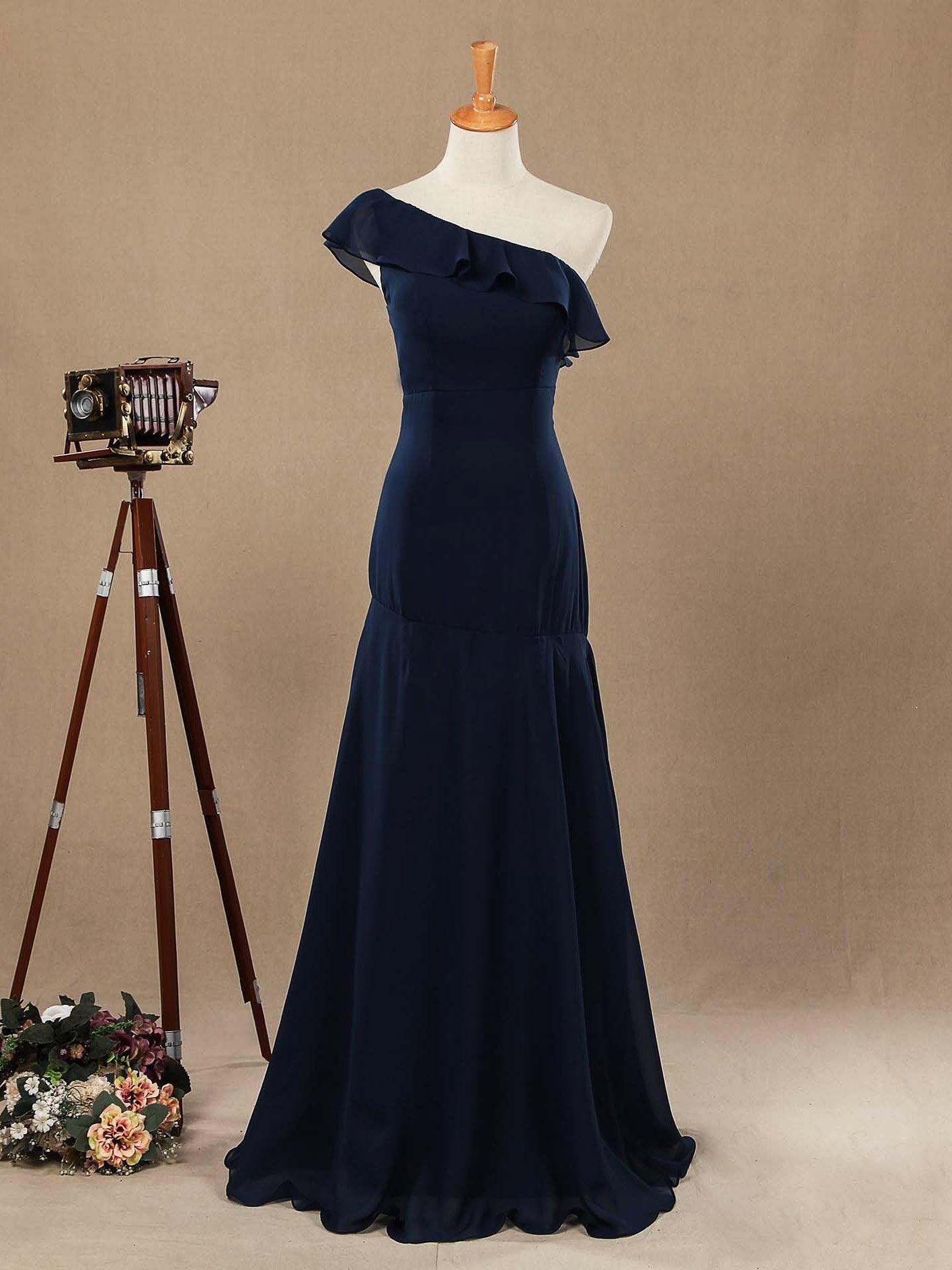 Numbersea Mermaid / Trumpet One Shoulder Floor-length Chiffon Prom Formal Evening Dress