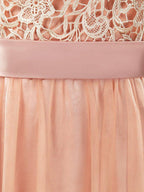 Numbersea Lace mix Tulle Bridesmaid Dress Jewel Neck A-line Short Sleeves Evening Dress