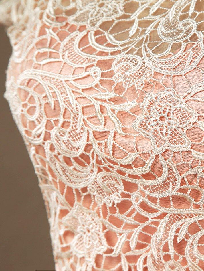 Numbersea Lace mix Tulle Bridesmaid Dress Jewel Neck A-line Short Sleeves Evening Dress