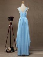 Baoleely Sheath / Column V-neck Floor Length Chiffon Prom Evening Dress with Side Draping Criss Cross Beading