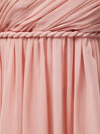 A-Line One Shoulder Floor Length Chiffon Pregnant Bridesmaid Dress High Waist
