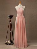 Chiffon Bridesmaid Dress A-Line Princess Double Straps Halter-neck Floor-length