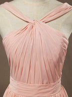 Chiffon Bridesmaid Dress A-Line Princess Double Straps Halter-neck Floor-length
