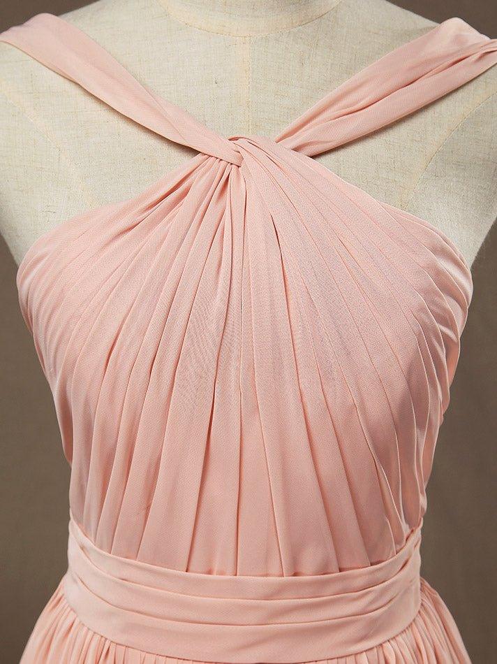Chiffon Bridesmaid Dress A-Line Princess Double Straps Halter-neck Floor-length