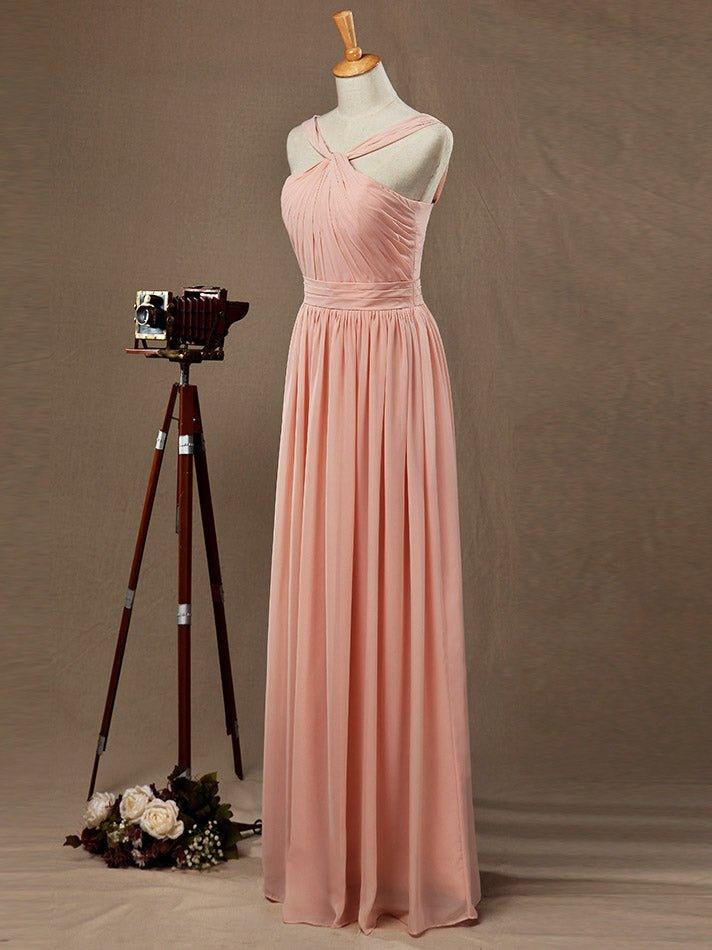Chiffon Bridesmaid Dress A-Line Princess Double Straps Halter-neck Floor-length