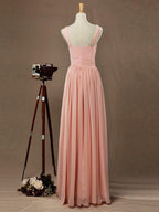 Chiffon Bridesmaid Dress A-Line Princess Double Straps Halter-neck Floor-length