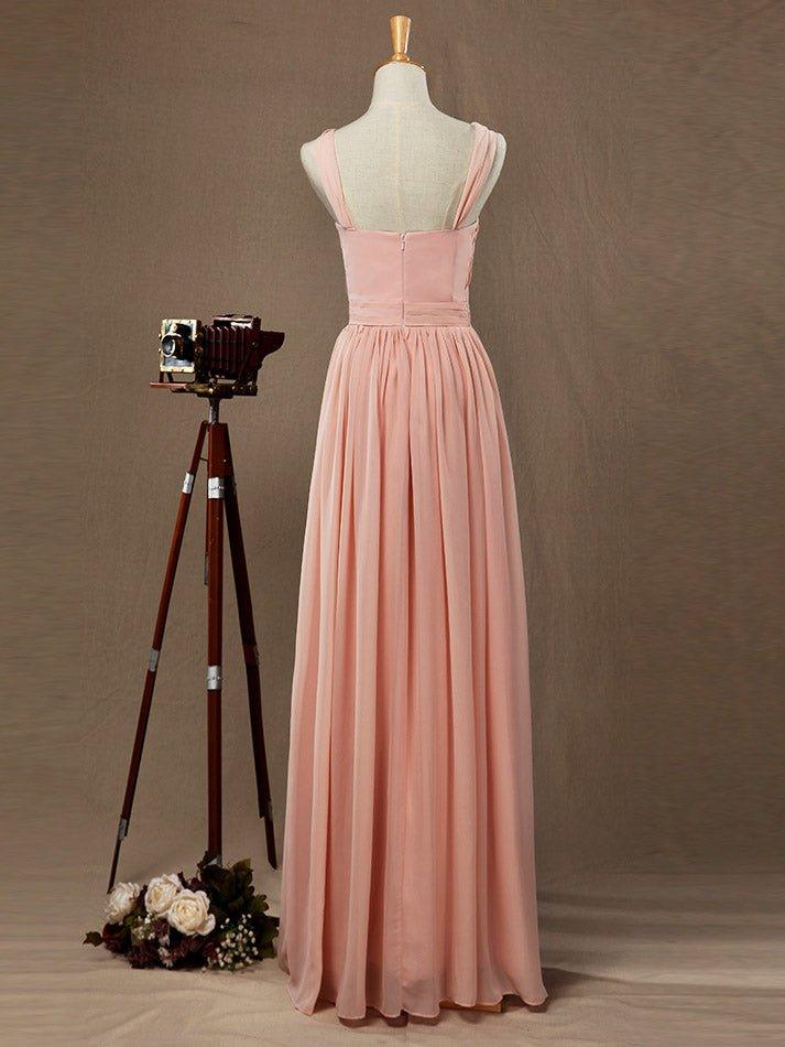 Chiffon Bridesmaid Dress A-Line Princess Double Straps Halter-neck Floor-length