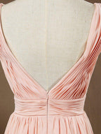 Chiffon Bridesmaid Dress A-Line/Princess Double Straps Deep V-neck V-back Floor-Length