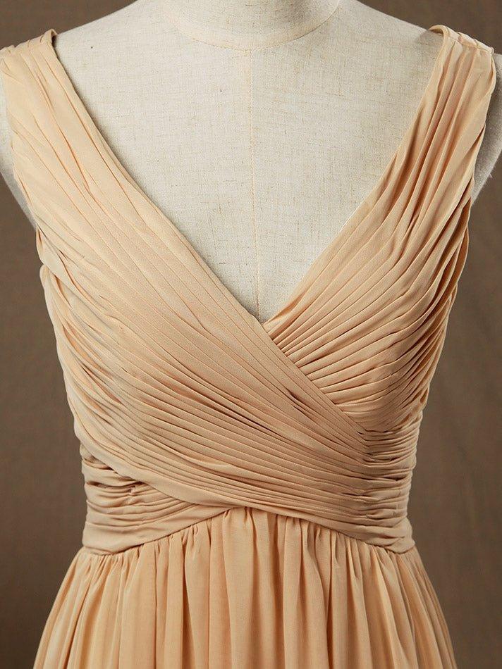 A-Line/Princess V-neck Floor-Length Chiffon Bridesmaid Dress with Criss Cross Ruching Pleats