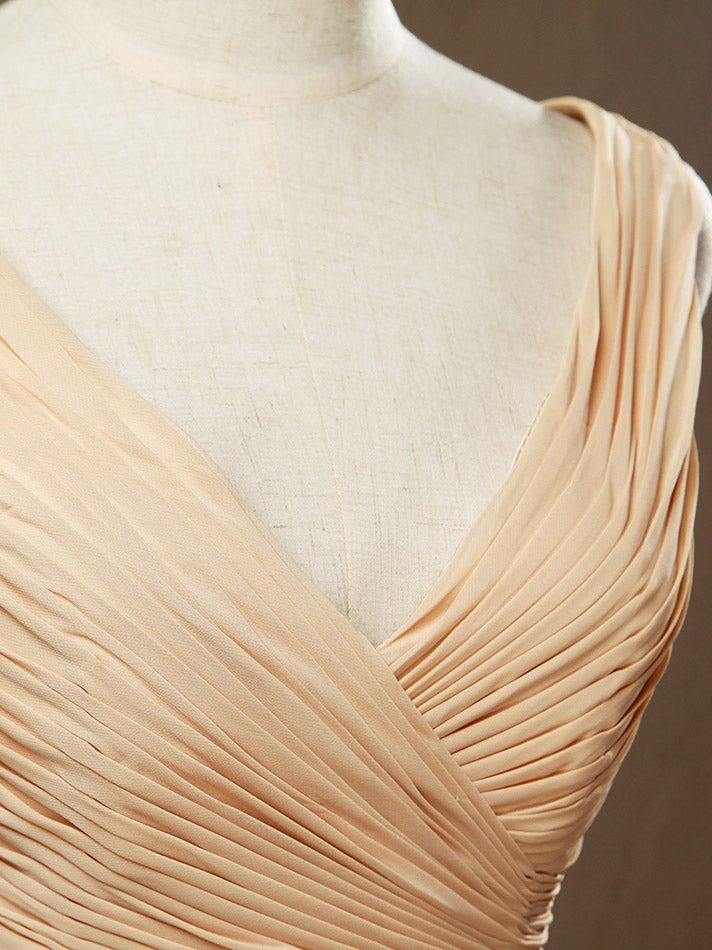 A-Line/Princess V-neck Floor-Length Chiffon Bridesmaid Dress with Criss Cross Ruching Pleats