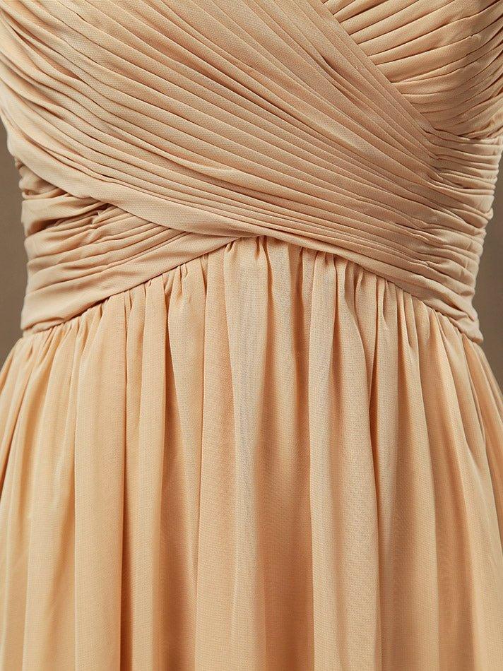 A-Line/Princess V-neck Floor-Length Chiffon Bridesmaid Dress with Criss Cross Ruching Pleats