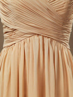 A-Line/Princess V-neck Floor-Length Chiffon Bridesmaid Dress with Criss Cross Ruching Pleats