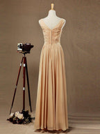 A-Line/Princess V-neck Floor-Length Chiffon Bridesmaid Dress with Criss Cross Ruching Pleats