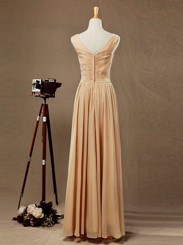 A-Line/Princess V-neck Floor-Length Chiffon Bridesmaid Dress with Criss Cross Ruching Pleats
