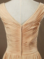 A-Line/Princess V-neck Floor-Length Chiffon Bridesmaid Dress with Criss Cross Ruching Pleats