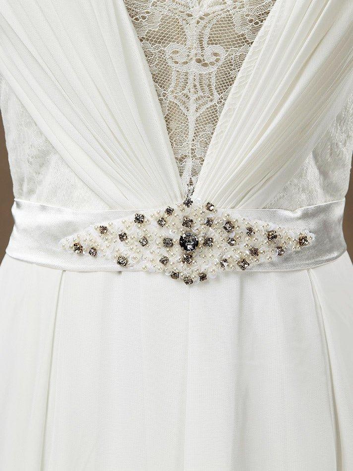 Sheath / Column Deep V-neck Cap Sleeves Chiffon match Lace Evening Dress See Through Back Buttons