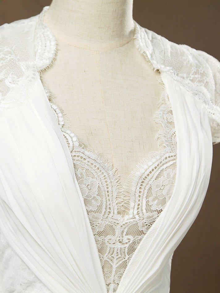 Sheath / Column Deep V-neck Cap Sleeves Chiffon match Lace Evening Dress See Through Back Buttons