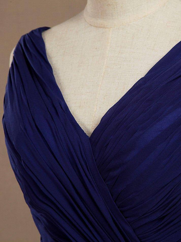 Chiffon Bridesmaid Dress Blue Sheath/Column V-neck V-back Double Straps Sleeveless