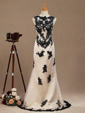Numbersea Mermaid / Trumpet Jewel Neck Tulle Prom Formal Evening Dress with Lace Appliques Open Back