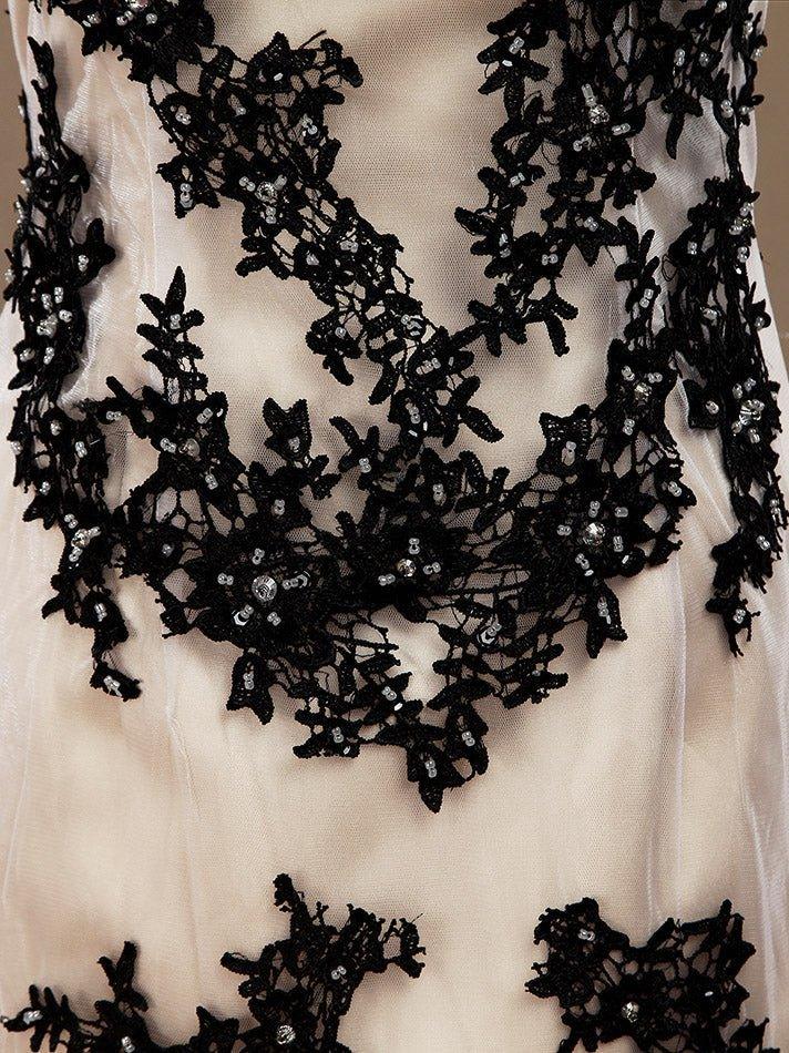 Numbersea Mermaid / Trumpet Jewel Neck Tulle Prom Formal Evening Dress with Lace Appliques Open Back