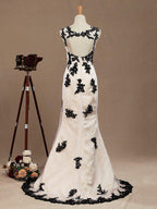 Numbersea Mermaid / Trumpet Jewel Neck Tulle Prom Formal Evening Dress with Lace Appliques Open Back
