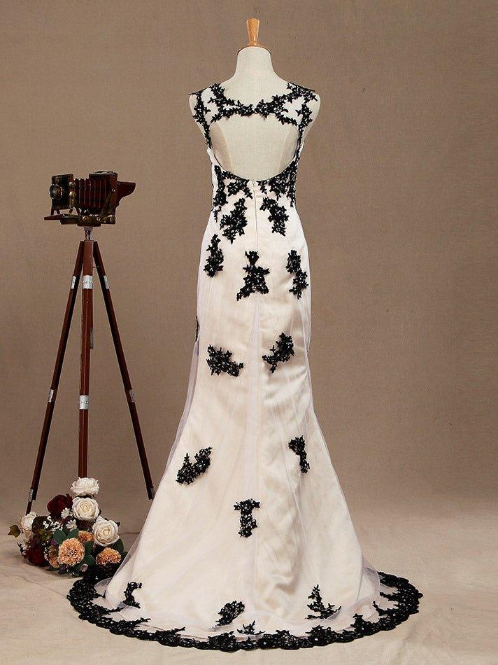 Numbersea Mermaid / Trumpet Jewel Neck Tulle Prom Formal Evening Dress with Lace Appliques Open Back
