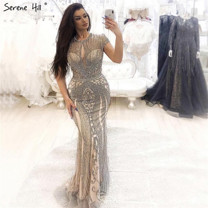 IN STOCK  Luxury Cap Sleeve full diamond O-Neck Mermaid Evening Dresses Design Beading Evening Gowns Plus Size LA60742
