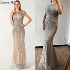 IN STOCK  Luxury Cap Sleeve full diamond O-Neck Mermaid Evening Dresses Design Beading Evening Gowns Plus Size LA60742